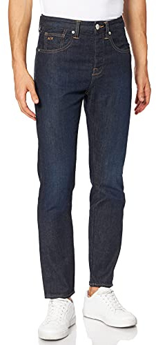 Armani Exchange Tapered Dark Blue Wash Jeans, Indigo Denim, 32 Uomo