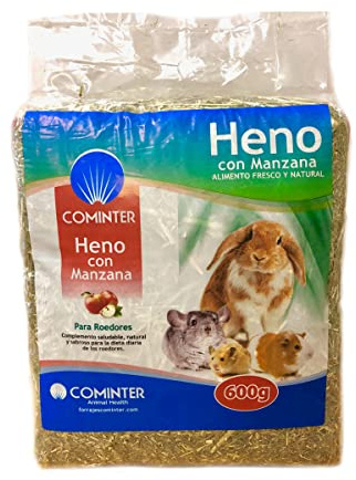 Cominter Animal Health Foin avec Pomme Naturelle Timothy pour Lapins, EOS, Hamsters, cochons d'Inde et rongeurs (600 g) - Nourriture pour Lapins avec Fibre pour l'usure Dentaire des rongeurs.