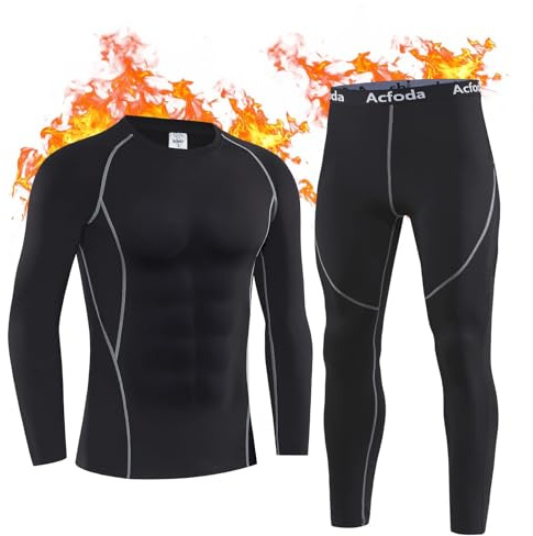 Acfoda Ropa Interior Térmica Hombre Camiseta Termica Ropa Interior Funcional Conjuntos Térmicos con elástica para Running Esquí Montaña Ciclismo Fitness Negro S