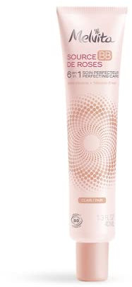 Melvita - BB crème Source de Roses teinte claire - 100% pigments naturels - Certifiée bio - Sans silicone - Couvrance naturelle - Unifie et masque les imperfections - Action 6-en-1 - Tube 40ml