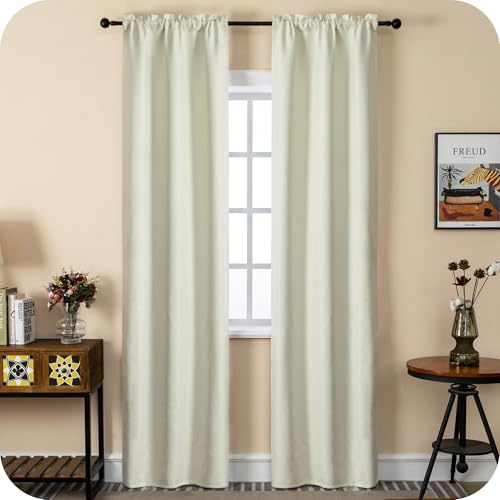 GIRASOLE HOME® Coppia Tende Semi Oscuranti Effetto Lino Trama Spigata Tenda Pesante per Interni 2 Pannelli con Tasca (Panna, 70x235cm)