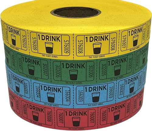 The Ticket Gurus - (4) rollos de boletos de bebida (2000 unidades por rollo individual) boletos de rifa numerados consecutivamente