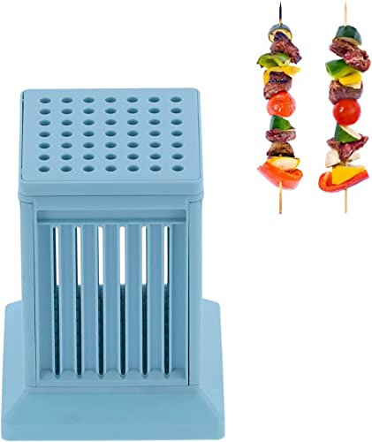 CURTEK Cubo Fabbrica Spiedini Arrosticini Creatore Rapido per Carne e Verdure Barbecue Spiedini arrosticini cubo Barbecue Stringer 49 Buche Barbecue Grill Shish Kebab Maker Kit Strumento(blue)