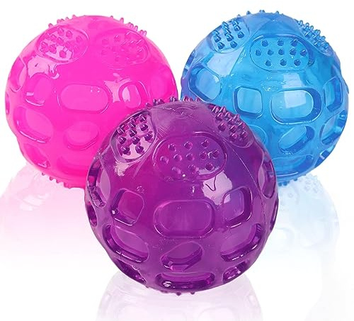 PJDH 3'' Squeaky Dog Toy Balls for Lagre Medium Breed, Indestructible Dog Balls for Playing, Fetching & Retrieving, Durable Aggressive Chewers, 3 PCS Pink+Purple+Blue