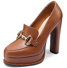 QUEEN HELENA Mocassini con Tacco Alto Eleganti con Plateau Donna K3246 (Marrone, Sistema Taglie Calzature EU, Adulto, Donna, Numero, Media, 40)