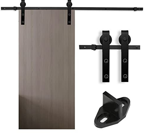 Uggleke skjutdörrsbeslag komplett set – skjutdörrsystem för trädörrar och vikdörrar – 363 cm svart – rektangel och löpskena