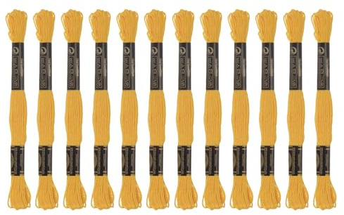 Sourcing karta 12 trådar broderigarn à 8 m av egyptisk långfiberbomull för broderiprojekt, armband, mörkgul