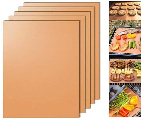 Dailyart backpapier wiederverwendbar, 5er Set dauerbackfolie für backofen Wiederverwendbar und leicht zu reinigen, 100% Antihaftbeschichtung grillmatte für gasgrill, grill zubehör für Fisch, Gemüse