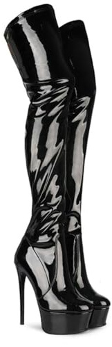 Eimireners Women's Thigh High Boots Pu Sexy Platform Stiletto HIgh Heels Over Knee Boot For Lady Party Dance Dressy -black-13
