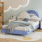 AUJDKDH Doppelbett, Kinderbett, Jugendbett, Polsterbett mit kuscheligem Regenbogenwolken-Kopfteil, Holzlattenrost, PU (Blue + 140x200cm)