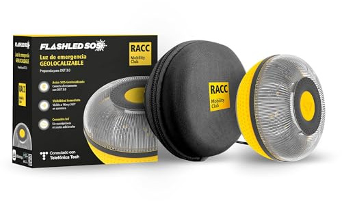 RACC Luce Emergenza Auto V16 Include Assistenza Stradale, Omologata DGT con Geolocalizzazione, Luce guasto Auto [visibilità 1 Km] Faro V16 con GPS e Base Imantata, Sim, Faro IoT
