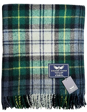 The Golden Eagle Scottish Tweed Wool Large Blanket Warm Tartan Rug with Check Pattern for Winter (193cm x 157cm) (Gordon Dress)