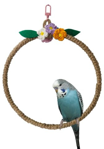 Jouet de Balançoire pour Oiseaux,Jouets Suspendus pour Cage a Perruches,Balançoire en Corde de Chanvre pour Perroquet,Perruches,Calopsittes,Conures,Pinsons,Caïques