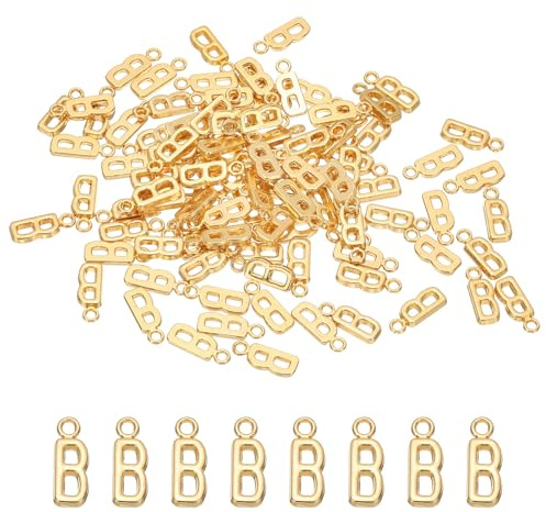 PATIKIL Bokstavsberlock, 100 st alfabetshänge initial berlock bulk söt gör-det-själv för smyckestillverkning armband örhängen halsband nyckelringar hantverk, ljust guld, bokstav B, Bokstavsberlock