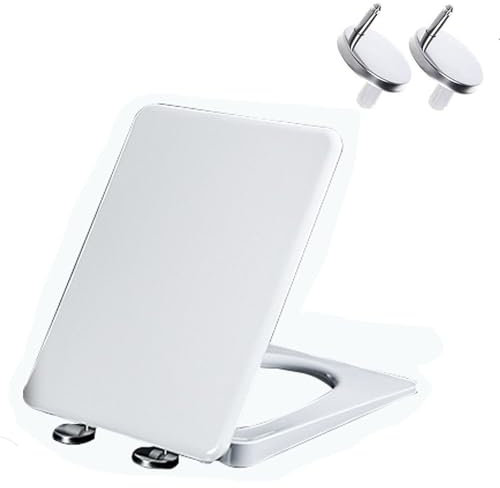 Giural Sedile WC Quadrato con Chiusura Ammortizzata, Tavoletta WC a Sgancio Rapido, Copriwater Bianco Universali con Cerniere Regolabili, Facile da Pulire, Coperchio WC in PP, 35.5x45cm