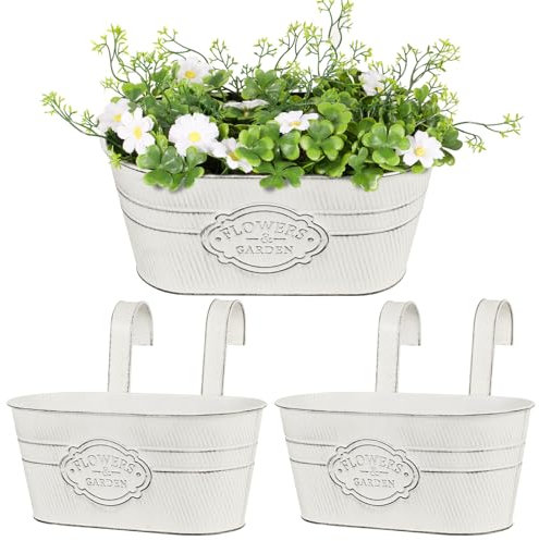 BOOMTOP 2pz Vasi Pensili Metallo da Appendere con Gancio Vintage Rettangolare Portafiori Vasi di Fiori da Appendere Fioriera Sospesa Metallo Decorazione Interna Esterna Giardino Balcone Casa