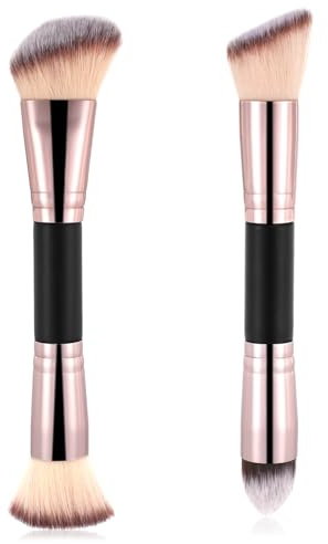 2 Pcs Dual-Ended Makeup Brushes Angled Foundation Brushes Flat Concealer Brush Double Sided Blending Brush Foundation Makeup Application for Buffing Liquid Cream Blending Contour Face Brushs