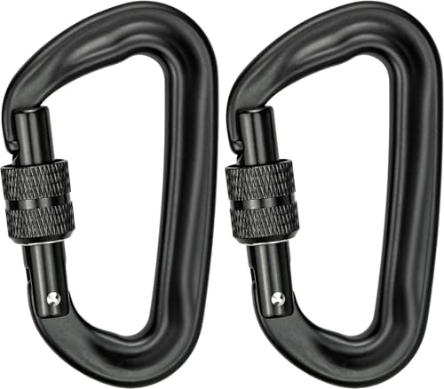 Lot de 2 mousquetons à vis super solides avec capacité de charge jusqu'à 1200 kg - Petit mousqueton en aluminium avec capuchon à vis pour hammock Pet Backpack Air Yoga - Diamètre : 12 mm