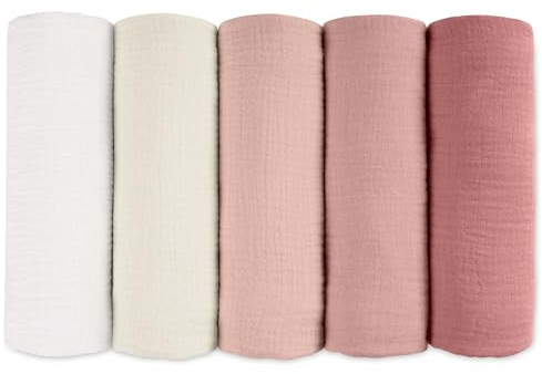 Soarwg Barn dregellinor baby muslin, 5-pack, 60 x 60 cm | Blå dino-världsdesign. Mjuk bomullsmuslin (förpackning med 5) skötfilt Tvättbar Oeko-Tex.