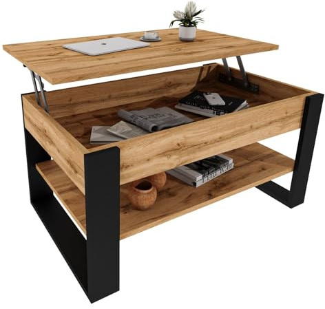 CraftPAK Couchtisch höhenverstellbar mit Stauraum - Couchtische - Wohnzimmertisch klappbar - höhenverstellbarer Coffee Table - Wohnzimmer Tisch Holz Braun