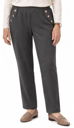 K-Milano Pantalon à enfiler pour femme seniors, avec élastique, pantalon extensible confortable avec poches latérales et application à boutons, pantalon pour seniors, facile d'entretien, pour le
