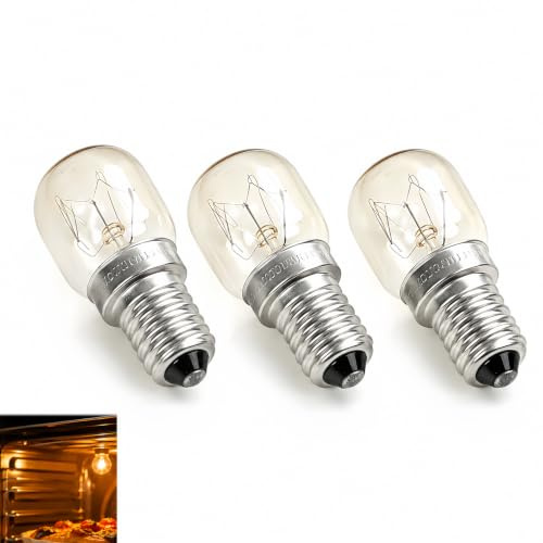 Pack de 3 bombillas para horno E14 15W resistentes al calor hasta 300 °C – Luz cálida 2700K, 85 lúmenes, durabilidad de 1000 horas, clase energética G, compatible con hornos, frigoríficos, microondas