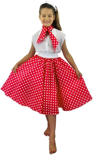 I LOVE FANCY DRESS Jupe Rouge Longtemps avec Pois Blancs À Pois ET Style ÉCHARPE DE Cou 50S Style pour Les Filles PARFAITES pour Les FÊTES À THÈME, L'ÉTÉ OU des Danses ET des THÉÂTRES