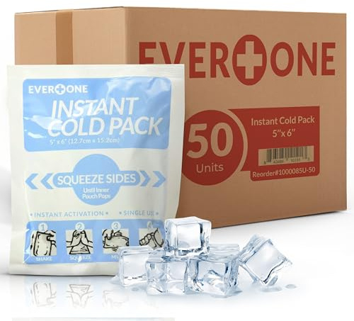Instant Cold Pack | Disposable Ice Packs – Cold Therapy for Injuries, Swelling, Inflammation, Muscle Strains – Ideal for First Aid Kits – 5x6 Inches, 50 Count