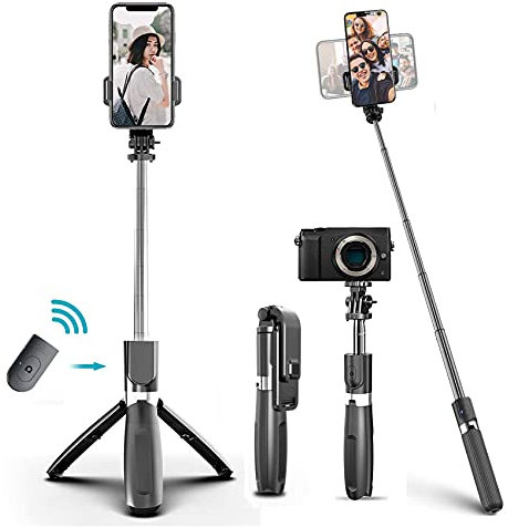 EasyULT Palo Selfie Trípode, 3 en 1 Extensible Selfie Stick Desmontable con Bluetooth Control Remoto, para Samsung/mi/Huawei y Otros Android e iOS de 4.0-6.2 Pulgadas(Negro)