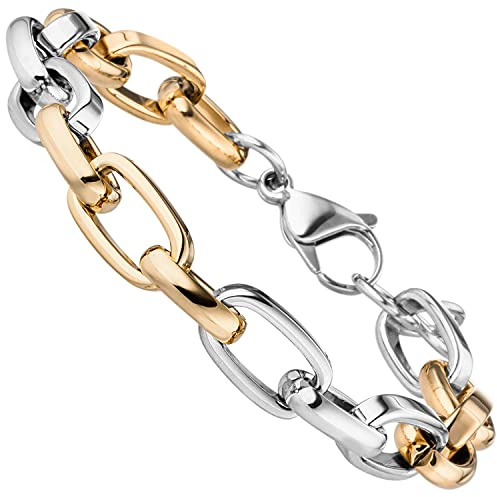 Jobo Herren Damen Armband Statement aus Edelstahl Bicolor-Optik 10 mm 22 cm