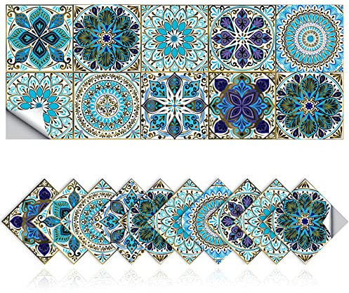 Adesivi per Piastrelle, Retro Adesivi per Piastrelle per Bagno Cucina e Fai da Te, Antiolio Impermeabile PVC Autoadesivo Decorazione Stile Marocco (20,10x10cm)