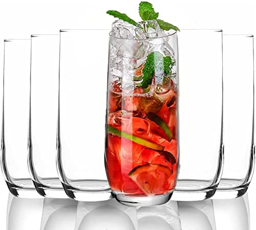 Highball Drinking Glasses, Large/Tall Water, Juice Glasses Set of 6, Dish Washer Safe Glass Set - 6 x Glasses 415ML