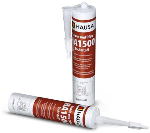 HAUSA Kamin Ofen Dichtstoff HA1500 2x 310ml hitzebeständige Dichtmasse 1500°C feuerbeständiger Kleber zur Reparatur Abdichtung von Rissen Fugen in Kaminen Öfen Schornsteinen Feuerzement dunkelgrau
