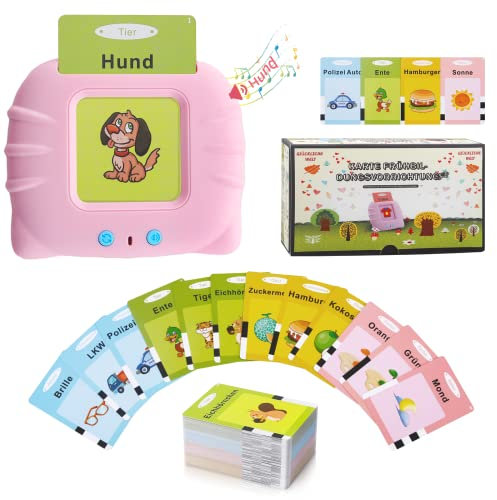 Standard Deutsch, Sprechende Flash-Karten Lernspielzeug für Kleinkinder 1-6 Jahre Alt, 112 Blätter 224 Wörter, Hörbar Lernspielzeug, Interaktive Spielzeug für Jungen Mädchen Rosa