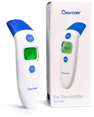 Berrcom Termometro Febbre Termometro Fronte e Orecchio Termometro Infrarossi Neonato Senza Contatto Termometro Digitale con Lettura Istantanea, Allarme Febbre, Interruttore °C/°F