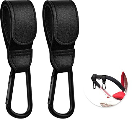 Pinsheng 2 Stück Kinderwagen Haken Clips, Leder karabiner Kinderwagen Haken für Kinderwagen Kinderwagen Taschenhalter für Wickeltaschen für EinkaufsTaschen Windel Taschen und Handtaschen