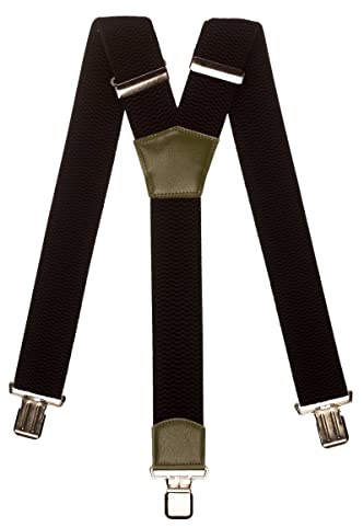 Olata Extra breda herrhängslen Y-form i svart med färgat läder – 5 cm, Olivgrön (silverklämmor), En storlek