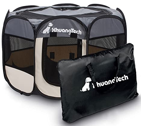 XhuangTech Corralito plegable portátil de tela suave de 31.5 x 31.5 x 23 pulgadas para mascotas, perros, gatos, cachorros, uso en interiores y exteriores, jaula para mascotas + funda de transporte