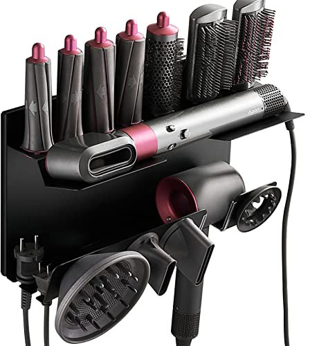 Bocguy 2 In 1 Wandhalterung für Dyson Airwrap & Dyson Föhn, Ohne Bohren Dyson Airwrap Halterung mit Kleber & Schraubengruppe, Dyson Haartrocknerhalter kompatibel mit Fässer, Diffusordüsen, Supersonic