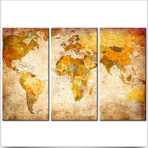 decomonkey - Tableau Acoustique Carte du Monde 135x90 3 Pièces - Impression sur Toile Décoration Maison Isolation Peinture Image Phonique Déco Bureau Panneaux Acoustiques