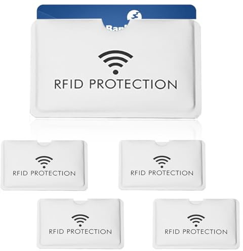 WJRQD Set di 5 Custodie Blocco RFID per Protezione Carte di Credito, Antifurto con schermatura RFID per Carte contactless, RFID Porta Carte, Antitaccheggio Porta Carte di Credito