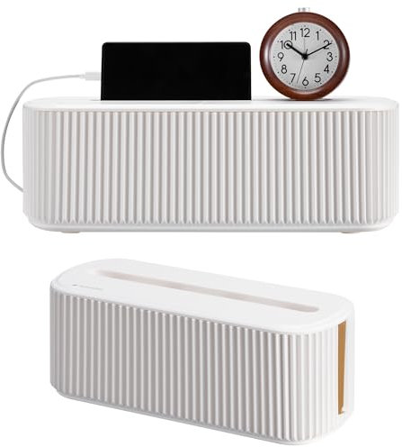 Navaris Boite Cache Cable Multiprise - Lot 2X Boite Rangement Cache Prise Electrique Organisateur de Cable et Fil TV Ordinateur Box Internet pour Bureau - Boitier Range Câble au Sol ou Sortie