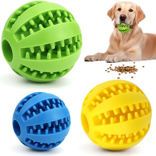 QGGTQG Hundespielzeug Ball, Hundespielzeug Intelligenz 3 Stück Naturkautschuk Hundeball, Snackball, Anti-Zahnstein, für Welpen, Kleine Hunde, Langeweile, Zahnreinigung, IQ-Training (5cm,6cm,7cm)