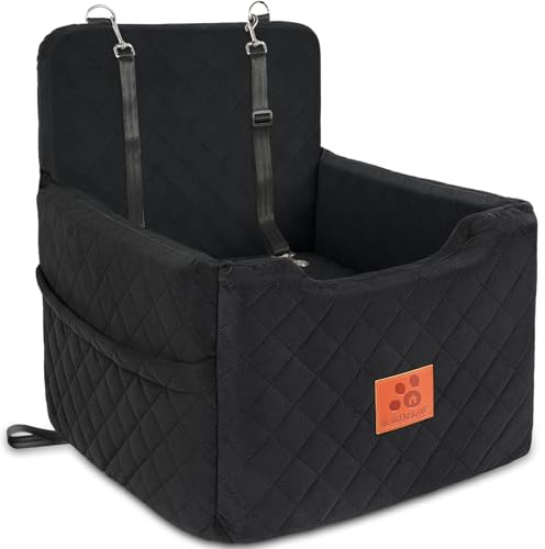 GL GLENSLAVE Dog Car Seat for Small/Medium Dogs Under 35lbs，Memory Foam Dog Booster Seats,Detachable and Washable Traval Pet Car Seat, Dogs Bed with 2 Safety Belts (Black)