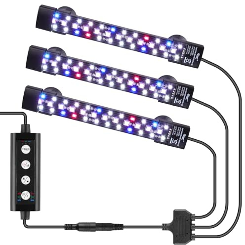 hygger Three Channel Submersible Aquarium Light,18W Fish Tank LED Light with 3 Rows Beads 7 Colors and Adjustable Brightness for 60-180L Aquariums(3)