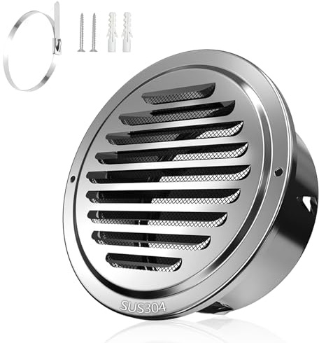 110 MM Belüftungsgitter, Edelstahl 304 Lüftungsgitter Verdickung Abluftgitter mit Insektenschutz Rund Wetterschutzgitter für Garage Küche Badezimmer