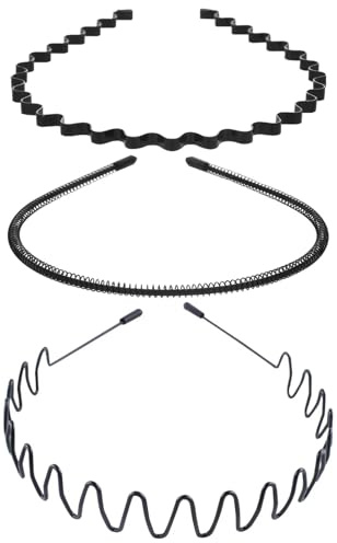 3 diademas de metal, aros de metal para el pelo, banda para el pelo unisex, diadema de onda de resorte, banda para el pelo para hombres, unisex, accesorios deportivos para mujeres y hombres, color