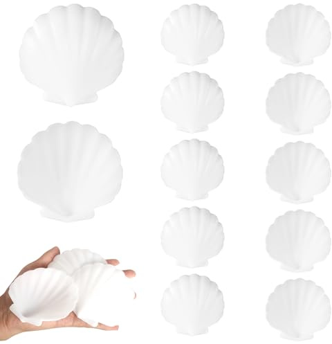 Brilucky 10 Pcs Large Plastic Scallop Shells,3.5'' White Faux Seashells for Crafts,DIY Painting,Sea Shells Beach Weddings Decorations – Bulk Artificial Shells for Ocean-Themed Parties and Home Decor