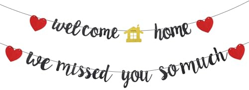 Larrel Welcome Home Deko, Welcome Home Dekoration mit We Missed You So Much Banners Girlande Willkommen Zurück Banner für Rückkehr Familienfeiern Klassenzimmer Familie Rückkehr Schule Saison