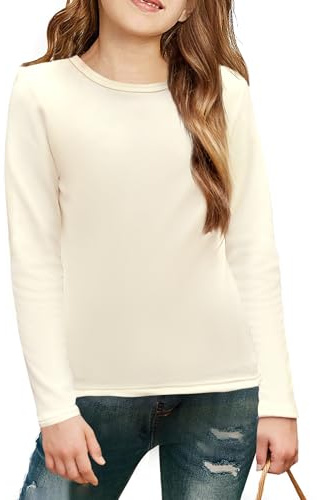Arshiner T-Shirt per Bambine Maglietta Maniche Lunghe Beige Canottiera Interna Pile Camicetta alla Moda Top Basic Bambini vestibilità Slim Felpa Termica Abbigliamento Bambini Halloween 10-11 Anni